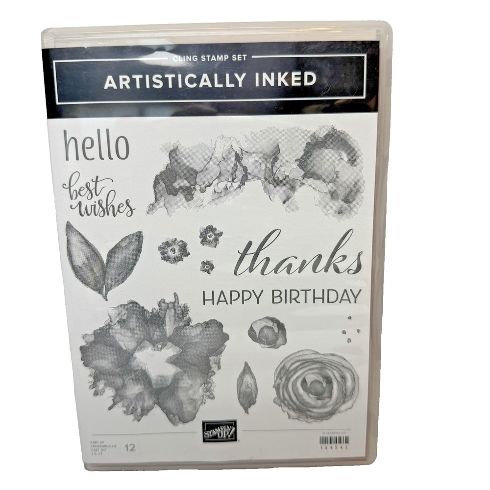 Stampin' Up Artistically Inked Cling Stamp Set Greetings Birthday Floral 154542